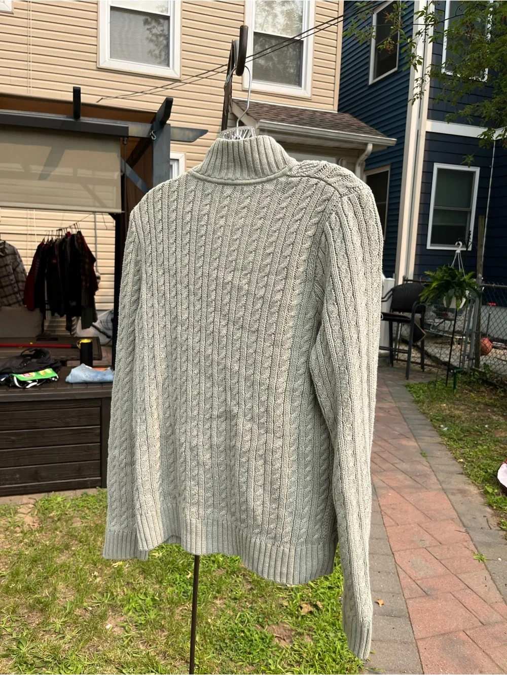 Cable-Knit Quarter-Zip Sweater - Light Gray over size medium men